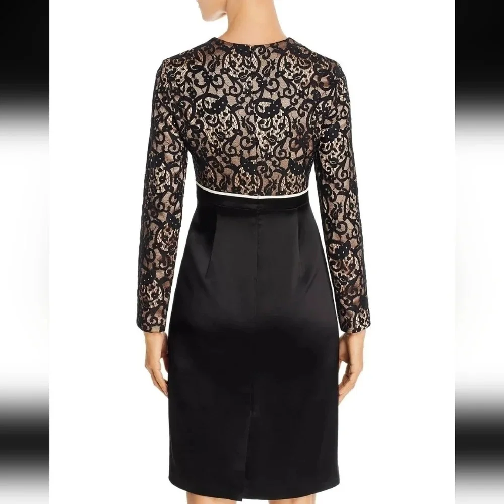 Tory Burch Black and Nude Lace Long-Sleeve Sheath Dress